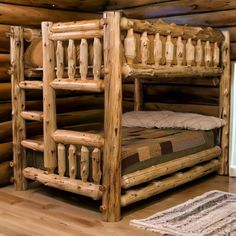 Cedar Log Queen/Queen Bunk Bed Log Bedroom Furniture, Log Bunk Beds, Log Bedroom, Lodge Furniture, Bunk Bed Ladder, Queen Bunk Beds, Log Bed, Double Bunk Beds, Cabin Furniture