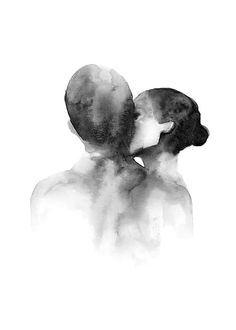 a black and white photo of two people in the middle of watercolors on paper