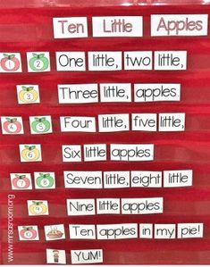 an apple themed bulletin board with the words ten little apples