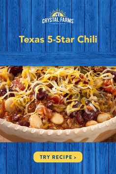 the texas 5 - star chili recipe is ready to be eaten