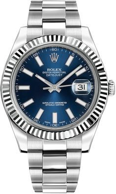 116334 | 116334-0005 | 116334-BLUSO BUY ROLEX DATEJUST II 41 MEN'S LUXURY WATCH ON SALE - With Manufacturer Serial Numbers - Swiss Made - Blue Dial - Index Hour Markers - 60 Second / Minute Track - Polished Solid 18k White Gold Fluted Bezel - Date Feature     Date Window Displayed at 3 O'Clock     Cyclops Lens Over Date     Instantaneous Date Setting Feature - Stop-seconds Feature for Precise Time Setting - 48 Hour Power Reserve - Self-winding Automatic Movement     COSC Superlative Chronometer Certified - Rolex Caliber 3136 - Vibrations Per Hour: 28,800 - Jewels: 31 - 6 Year Warranty - Guaranteed Authentic - Certificate of Authenticity - Manufacturer Box & Manual - Polished 904L Oystersteel Stainless Steel Case - Brushed with Polished 904L Oystersteel Stainless Steel Oyster Bracelet - Scr Cheapest Rolex, Diesel Watches For Men, Rolex Datejust Ii, Datejust Ii, Diesel Watch, Swiss Army Watches, Oyster Perpetual Datejust, Rolex Watches For Men, Watches Rolex