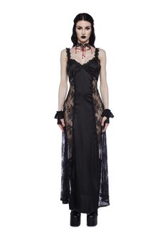 Free, fast shipping on Night Surrender Maxi Slip Dress at Dolls Kill, an online boutique for alternative and gothic fashion. Shop our exclusive collection of Widow clothing, shoes, and accessories here. Widow Clothing, Casual Goth, Black Sheer Dress, Victorian Goth, Side Design, Lace Slip Dress, Maxi Slip Dress, Black Doll, Lace Slip