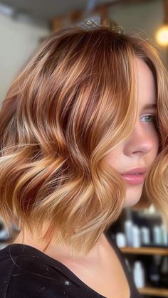 Blonde Hair With Auburn Balayage, Auburn Hair With Blonde Highlights Short, Blond And Copper Highlights, Blonde Auburn Balayage, Balayage For Blonde Hair, Blonde Hair With Ginger Highlights, Auburn Blonde Highlights, Warm Blonde Short Hair, Auburn Balayage Blonde