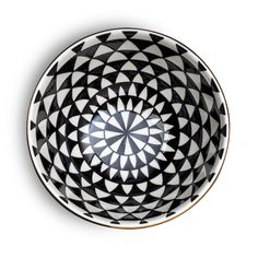 a black and white bowl with an intricate design