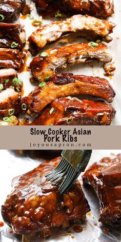 Slow Cooker Asian Pork, Asian Pork Ribs, Asian Ribs Recipe, Sticky Ribs Recipe, Asian Ribs, Joyous Apron, Asian Cuisine Recipes