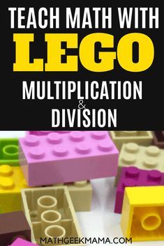 legos with text that reads teach math with lego multiplication division and division on it