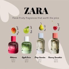 Zara perfume in 30 ml, 90 ml, and 100 ml perfume fragrance bottles. Mango Scented Perfume, Pear Scented Perfume, How To Smell Like Pear, Zara Perfumes Woman, Fruity Fragrance For Women, Zara Go Fruity Perfume, Best Fruity Perfume, Zara Fruity Perfume, Floral Fruity Perfume