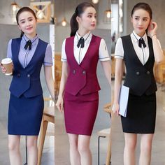 Office Women's Skirt Suits Fashion Elegant Solid Slim Work Blazer + Skirt Sets | eBay Waistcoat Outfits For Women, Waistcoat Outfit Women, Waistcoat Outfit, Women Waistcoat, Office Work Wear, Dressy Attire, Womens Skirt Suits, Blazer And Skirt Set, Work Blazer