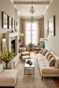 a living room filled with furniture and a fire place