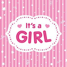 it's a girl card with pink and white striped background, stars and hearts