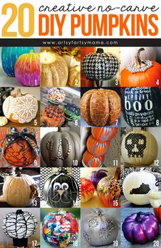 pumpkins with the words 20 creative no - carve diy pumpkins on them