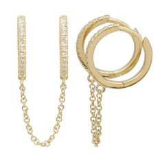 Chain Earring, Double Hoop Earrings, Types Of Earrings, Sell Gold, Diamond Chain, Diamond Hoop Earrings, Yellow Gold Earring, Single Earring, Cz Diamond