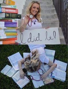 a woman laying on the ground holding a sign that says, graduate photoshoot i'm