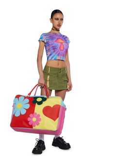 Delias Groovy Colorblock Heart Peace Weekender Bag Peace Sign Applique, Baby Tees, New Dolls, Chunky Platform, Peace Sign, Bags Accessories, Weekender Bag, Dolls Kill, Festival Outfits