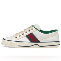 All Inclusion Included : Dust Bag, Extra Lace And Other Gucci Material. Original Box Brand New White Gucci Sneakers With Rubber Sole, Gucci White Sneakers For Streetwear, Gucci White Lace-up Sneakers, White Gucci Lace-up Sneakers, White Gucci Sneakers For Streetwear, White Lace-up Gucci Sneakers, Casual Sneakers With Signature Stripes And Round Toe, White Sneakers With Signature Stripes And Round Toe, White Low-top Sneakers With Signature Stripes