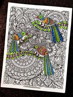 The artwork contains free- hand doodles, mandalas and Madhubani-inspired bird illustrations.🐦♥️✨ Doodles Mandalas, Mandala Doodle Art, Doodle Artwork, Color Pencil Illustration, Mandala Doodle, Hand Doodles, Bird Illustrations, Pencil Drawings Easy