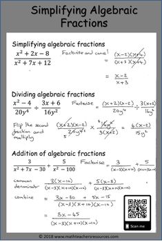 an image of simifying algebraic fractions worksheet with answers