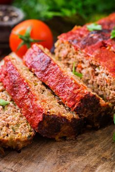 sliced meatloaf on a cutting board with the words air fryer meatloaf recipe