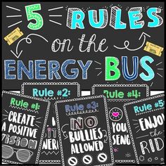 five rules on the energy bus for kids to learn how to use chalk and markers