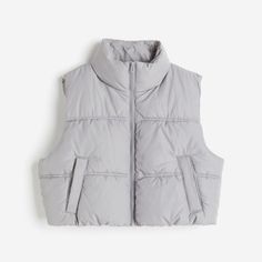 H&M Puffer Vest Size Medium Never Worn Light Gray H&m Winter Outerwear, H&m Winter Outerwear In Neutral Color, Casual Winter Outerwear By H&m, Casual H&m Winter Outerwear, H&m Casual Winter Outerwear, Cropped Puffer Vest, Grey Puffer, Oversized Vest, Collar Vest