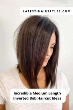 Long Reverse Bob Haircut Shoulder Length, Long Angled Bob With Layers Mid Length, Medium Length Haircut Bob Layers, Inverted Long Bob Haircuts, Medium Reverse Bob Haircut, Womens Angled Bob Haircuts, Long Angled Bob Hairstyles For Thick Hair, Shoulder Length Inverted Bob With Layers, Reverse Bob Haircut Medium Long