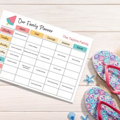 a family planner with flip flops and starfish