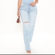 *New Never Worn* 90’s Straight Leg Jeans- Light Blue Wash - No Stretch 90s High Waist Blue Flare Jeans, 90s High Waist Blue Pants, 90s Style High Waist Blue Pants, 90s Inspired Blue Wide Leg Bottoms, 90s Style Blue Mid-rise Pants, 90s Inspired Mid-rise Blue Bottoms, 90s Inspired High Rise Fitted Jeans, 90s Inspired High-rise Fitted Jeans, 90s Inspired Fitted High Rise Jeans