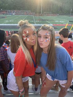 Makeup Looks For Football Games, Football Game Face Dots, Tye Dye Face Paint, Hoco Spirit Face Paint, Cheer Spirit Makeup, America Spirit Day, Usa Theme Outfit Football Games Face Paint, Game Day Eye Makeup