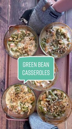 green bean casserole recipe in glass bowls