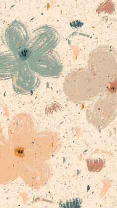 an image of flowers painted on concrete with paint splatters and dots in pastel colors