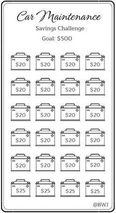 car maintenance savings chart with the numbers for each vehicle and their price is $ 20 to $