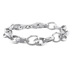 Simple and elegant, complete your everyday attire with the sleek sterling silver chain bracelet. Elegant Silver Bracelet With Rectangular Links, Elegant Silver Rectangular Link Bracelet, Classic Chain Bracelet With Round Solid Links, Classic Round Chain Bracelet With Solid Links, Classic Silver Charm Bracelet With Silver Chain, Classic Silver Link Charm Bracelet, Classic Bracelets With Rectangular Silver Chain Links, Classic White Gold Charm Bracelet With Silver Chain, Elegant Sterling Silver Bracelet With Rectangular Links