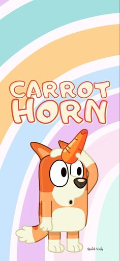 a cartoon dog with carrots on its head and the words carrot horn above it