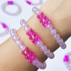 "Adorable Jumbo Gummy Bear Shimmer Bracelet. Made using Hot Pink Acrylic Gummy Bear, 8mm Purple Shimmer acrylic beads, on 1mm durable elastic cord. You will receive (1) Bracelet ✨Sizing Siggestions✨ * Child 2-4yrs 5.0\"   * Child 5-7yrs 5.5\"  * Child 8-10yrs 6.0\" (also fits XS Adult sz) * Adult S 6.5\"  * Adult M 7.0\" * Adult L 7.5\" * Adult XL 8.0\" * Adult XXL 8.5\" check out my other gummy bear accessories, earrings, phone strap, phone charms!  free shipping at $35" Kidcore Clothing, Bear Accessories, Fitbit Bands, Rave Accessories, Strap Phone, Jewelry Cute, Necklace Tutorial, Phone Charms, Bear Necklace