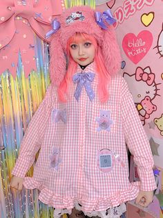 Size 			Free Size 		 		 			Bust 			124 		 		 			Sleeve Length 			61 		 		 			Full Length 			77 Cute Gingham Long Sleeve Tops, Cute Long Sleeve Patchwork Tops, Cute Long Sleeve Tops With Patchwork, Kawaii Long Sleeve Blouse, Long Sleeve Shirt With Bow For Spring, Sweet Long Sleeve Blouse For Spring, Cute Pink Patchwork Tops, Spring Kawaii Top With Doll Collar, Kawaii Spring Top With Doll Collar