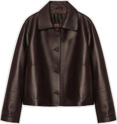 Cropped Leather Jacket For Fall Workwear, Cropped Leather Outerwear For Work, Brown Cropped Outerwear For Work, Cropped Brown Outerwear For Work, Classic Brown Cropped Jacket For Fall, Chic Brown Leather Cropped Jacket, Classic Leather Cropped Jacket For Fall, Brown Leather Cropped Jacket With Long Sleeves, Luxury Leather Cropped Jacket For Fall