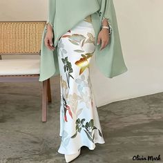 Olivia Mark - Elegant High-Waisted Retro Print Midi Skirt with a Flattering Fit Long Knitted Dress, Qipao Dress, Elegant Skirt, Mermaid Skirt, Printed Midi Skirt, Retro Print, Casual Skirt, Retro Prints, Plus Size Casual