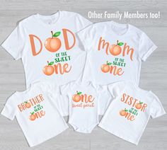 three matching shirts with the words, mom and two sons in oranges on them