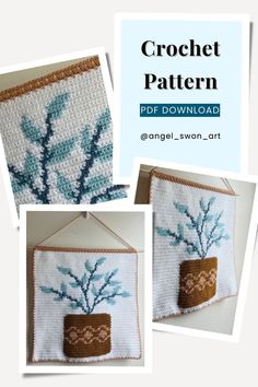 three pictures of crochet designs with the words crochet pattern on them