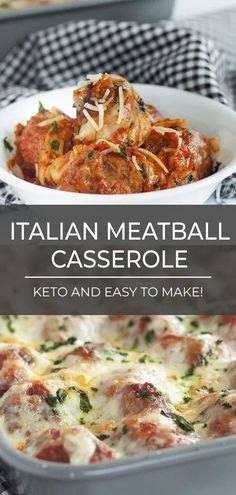 a casserole dish with meatballs and cheese in it on a black and white checkered table cloth