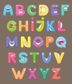 an alphabet with funny faces and letters