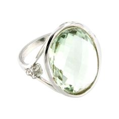 Light colour for this elegant ring in white gold with special green Amethyst (Prasiolite) handmade in Italy by Stanoppi Jewellery since 1948. Ring in 18k white gold with Prasiolite (oval cut, size: 15x20mm) and white Diamonds cts 0.06 VS colour G/H. Size of ring: 15 EU - 7.5 USA g.6.70 All Stanoppi Jewelry is new and has never been previously owned or worn. Each item will arrive at your door beautifully gift wrapped in Stanoppi boxes, put inside an elegant pouch or jewel box. Prasiolite Ring, Sapphire Cocktail Ring, Diamond Fashion Rings, White Gold Set, White Diamond Ring, Trendy Ring, Diamonds Ring, Diamond Cocktail Rings, Cabochon Ring