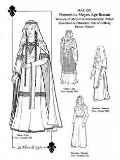 "- All one needs to make a set of of clothes for gentry or peasant women of the years 1060 or 1150. Including chainse (shift), cotte (tunic), bliaut (over tunic) in two lengths with 3 styles of sleeves and neck openings. Instructions and scaled patterns for mantel, circlet, wimple and veils. Four bust sizes included : 36\" - 38\" - 40\" - 42\".  To complete your set of clothing, get pattern \"Medieval Accessories\", MAA1101. Developed with the help of Evelyne Bouchard, La Fleur de Lyse Medieval Collection patterns include historical notes about how to do hair and trim beard, about sewing stitches, fabrics, colours, trims, accessories, and the way to wear them. - Tout ce qui est nécessaire pour confectionner un habillement de dame ou de paysanne des années 1060 ou 1150. Chainse (chemise), c Jack Gleeson, Harry Lloyd, Medieval Garb, Margaery Tyrell, Medieval Clothes, Jaime Lannister, Cersei Lannister, Medieval Costume, Century Clothing