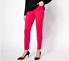 Susan Graver Petite Smart Ponte Knit Slim Leg Pants - QVC.com Stretch Pants For Business Casual In Fall, Stretch Pants For Winter Workwear, Turtleneck And Blazer, Oversized Sweaters, Susan Graver, Slim Leg Pants, Slim Leg, Sweaters Oversized, Slim Legs