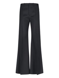 86% Wool, 14% Silk Modern Evening Trousers, Modern Full-length Pants For Evening, Modern Full-length Evening Pants, Tailored Modern Bottoms For Evening, Modern Tailored Bottoms For Evening, Fitted Luxury Wide Leg Pants, Luxury Full Length Bottoms For Evening, Luxury Full Length Evening Bottoms, Luxury Wide-leg Pants