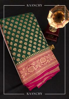 Wrap yourself in elegance and luxury with this stunning green and pink Banarasi georgette silk saree. Featuring intricate designs and patterns, this saree is made from a blend of high-quality georgette fabric and pure silk threads, giving it a rich texture and substantial weight. Perfect for any occasion, this timeless saree will make you feel like a queen. An unstitched blouse fabric is included.SILK MARK CERTIFIEDPlease note that as a handmade item, there may be slight variations in weaving, which are typical of the artisanal process and not considered defects. *NOTE: There might be slight differences in the colour and texture of the product due to factors such as lighting conditions, device settings, and colour correction. Blouse Stitching is available with extra CAD$35. Ping me for mor Green Pre-draped Saree With Motifs For Diwali, Green Pre-draped Saree For Traditional Ceremonies And Festivals, Green Pre-draped Saree With Motifs, Elegant Green Traditional Wear With Motifs, Diwali Green Pre-draped Saree For Traditional Ceremonies, Semi-stitched Green Saree For Traditional Ceremonies, Green Zari Weaving Georgette Traditional Wear, Elegant Green Pre-draped Saree For Traditional Ceremonies, Green Georgette Dupatta For Traditional Ceremonies