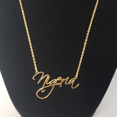 Beautiful 18k Gold Coated " Nigeria " Necklaces Does Not Tarnish 38 Cm (+ 7cm) Customized Gold Necklaces For Formal Occasions, Nigeria Necklace, Name Necklace, Womens Jewelry Necklace, 18k Gold, Jewelry Necklaces, Women Jewelry, Gold, Women Shopping