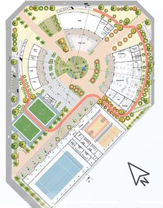 an aerial view of a tennis court and parking lot