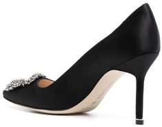 These black pumps feature an almond toe completed with an immediately recognisable Swarovski crystal embellished buckle to the front, making them a perfect choice for sophisticated wearer. Satin Heels