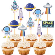 cupcake toppers with space themed decorations